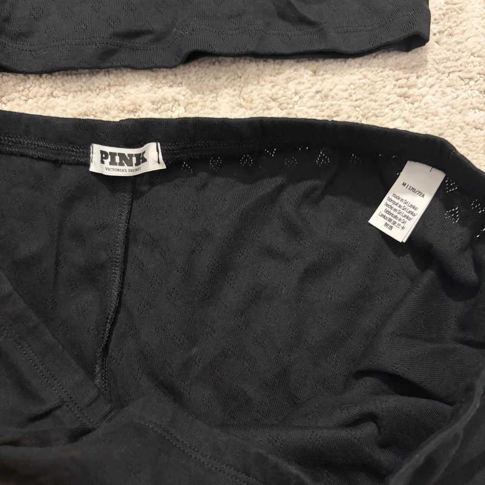 PINK Victoria's Secret Cotton Heart Pointelle Crop Top Black Pajama Set BNWT - Picture 4 of 12